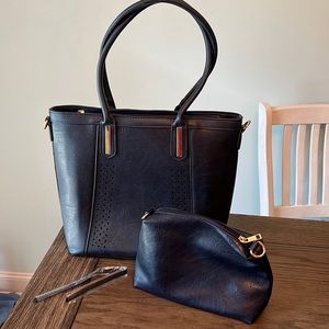 Navy Blue Shoulder Bag with Cosmetic Bag